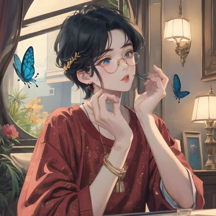 高级氛围感斯文败类蝴蝶男生头像 AI绘画干净简单的动漫男头_5