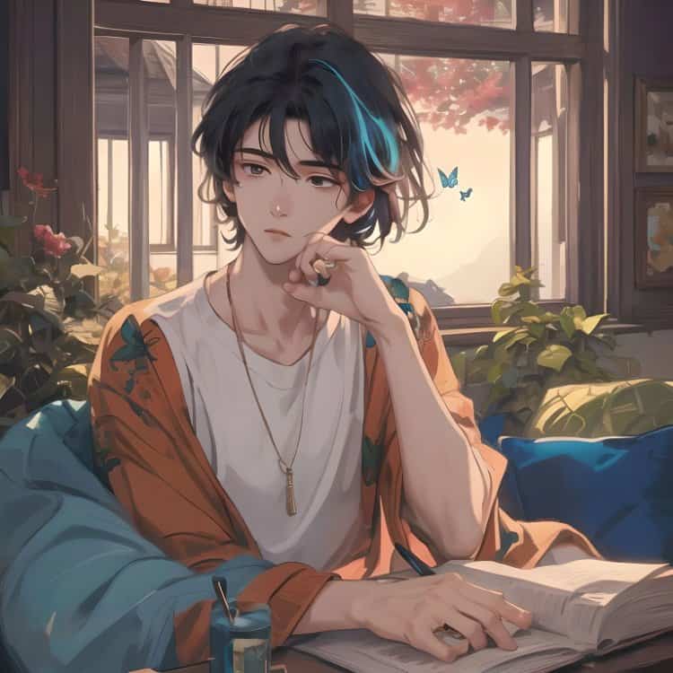 高级氛围感斯文败类蝴蝶男生头像 AI绘画干净简单的动漫男头_9