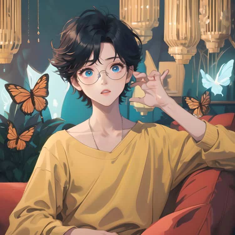 高级氛围感斯文败类蝴蝶男生头像 AI绘画干净简单的动漫男头_10