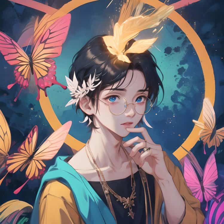 高级氛围感斯文败类蝴蝶男生头像 AI绘画干净简单的动漫男头_11