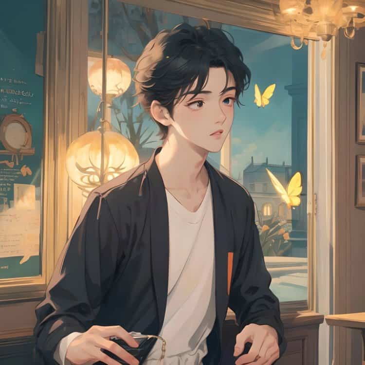 高级氛围感斯文败类蝴蝶男生头像 AI绘画干净简单的动漫男头_17