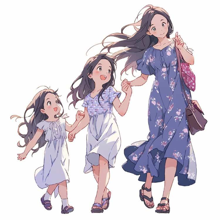 妈妈带两个女儿温馨亲子微信头像 手绘有爱的卡通亲子头像_10