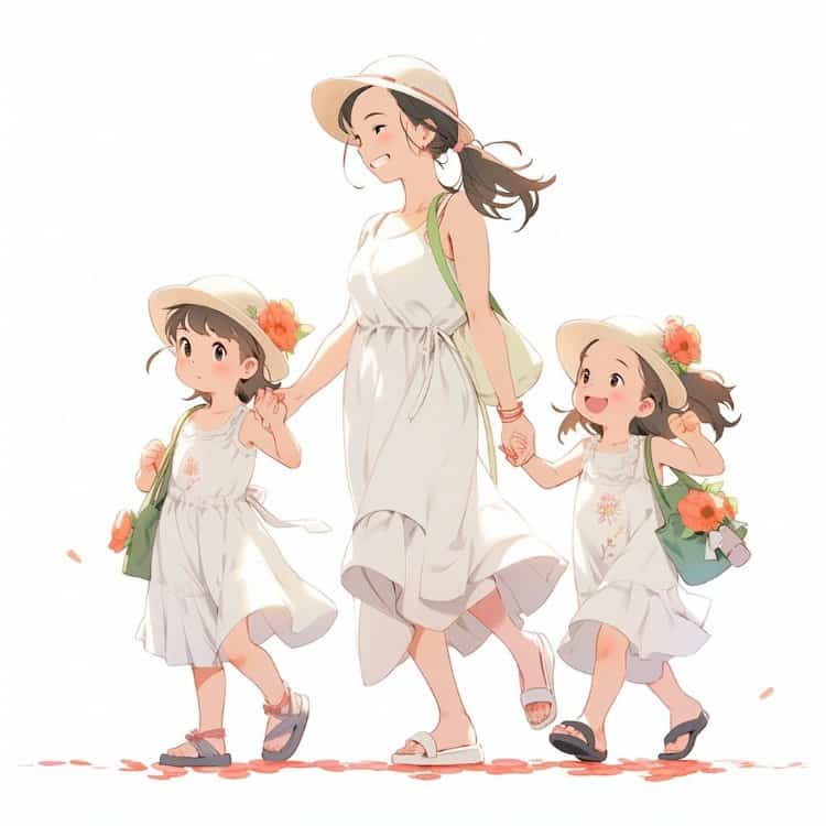 妈妈带两个女儿温馨亲子微信头像 手绘有爱的卡通亲子头像_11