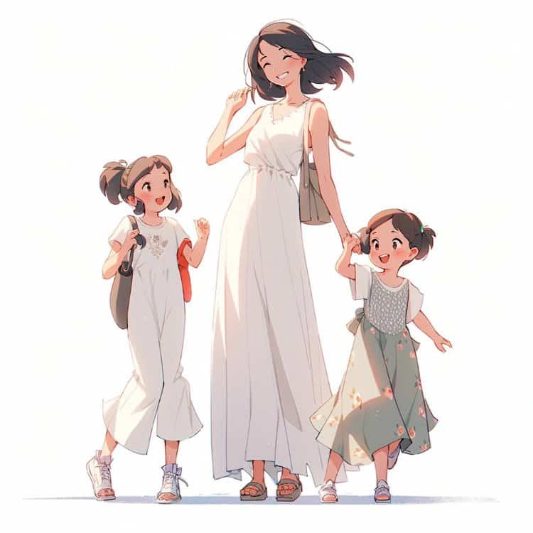 妈妈带两个女儿温馨亲子微信头像 手绘有爱的卡通亲子头像_12