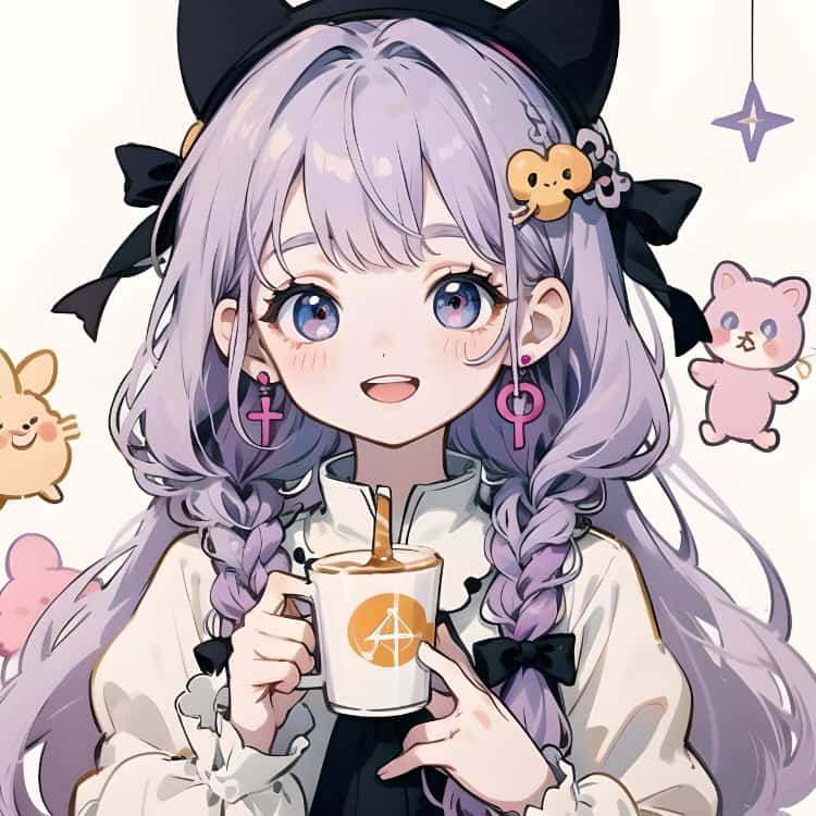 唯美紫色系喝奶茶的女孩微信头像 奶茶控必备动漫女头_1