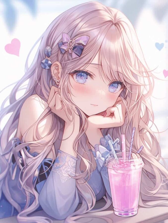 唯美紫色系喝奶茶的女孩微信头像 奶茶控必备动漫女头_7