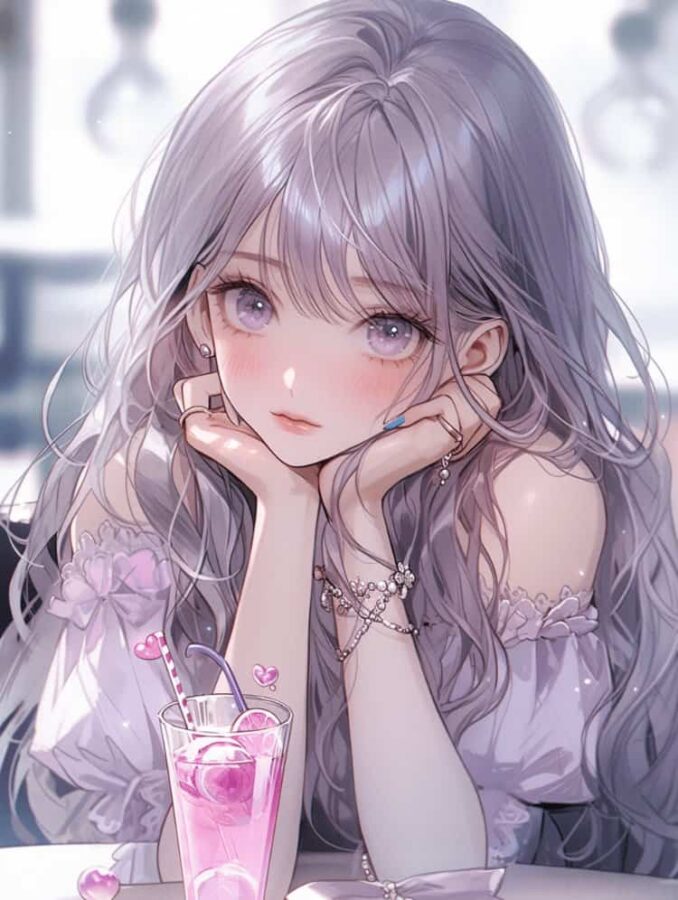 唯美紫色系喝奶茶的女孩微信头像 奶茶控必备动漫女头_9