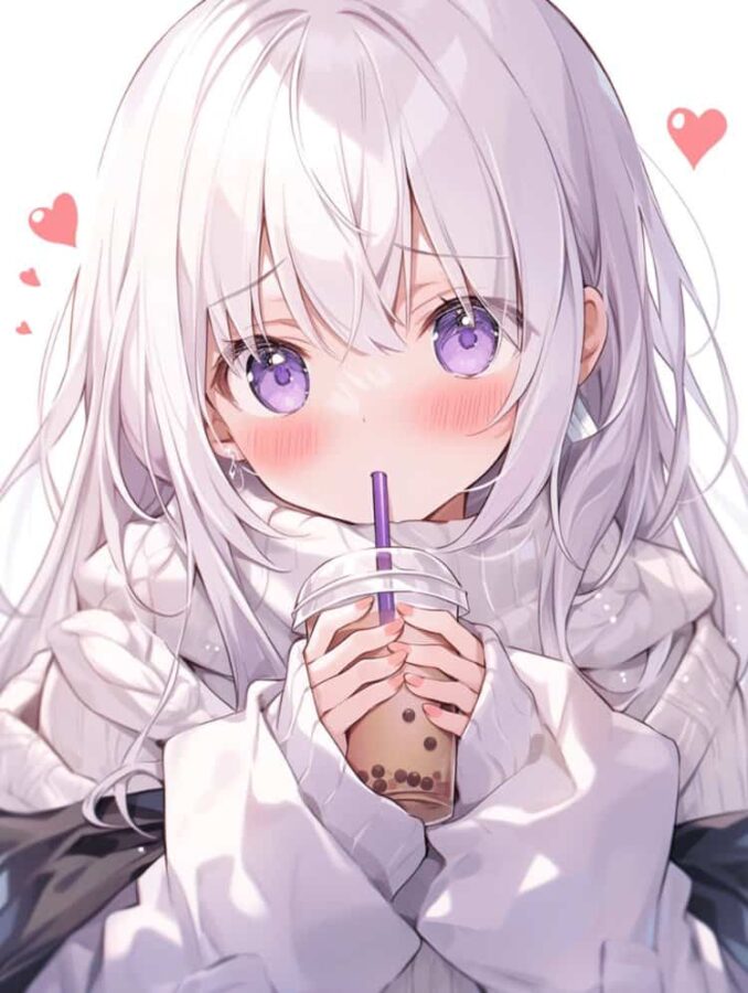 唯美紫色系喝奶茶的女孩微信头像 奶茶控必备动漫女头_11