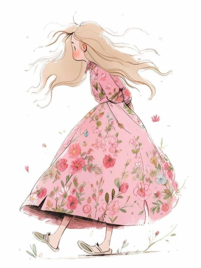 穿花朵礼服的小仙女微信头像 简约插画风卡通唯美女头_2