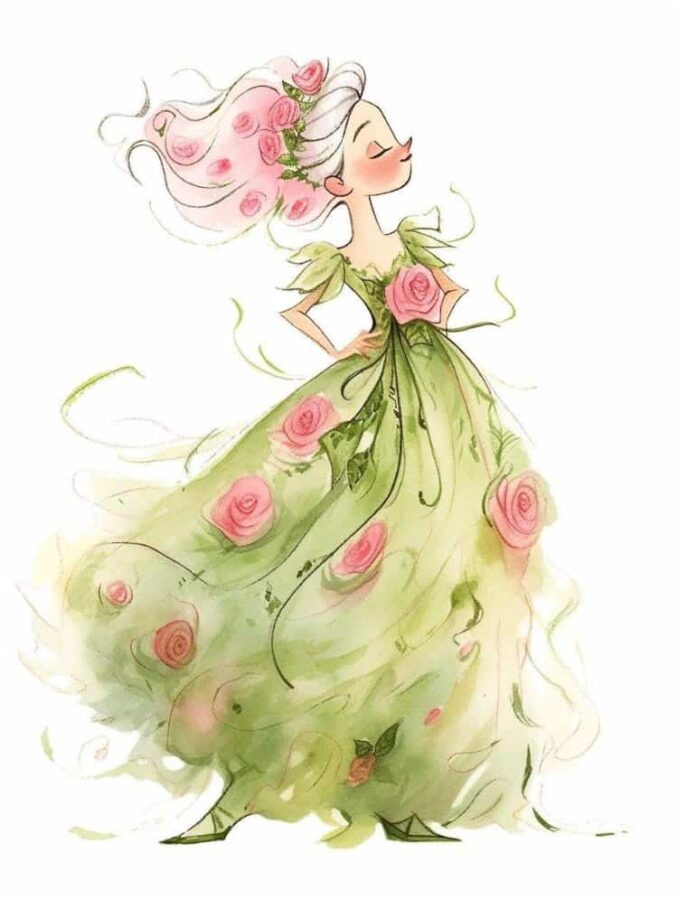 穿花朵礼服的小仙女微信头像 简约插画风卡通唯美女头_3