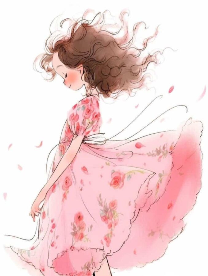 穿花朵礼服的小仙女微信头像 简约插画风卡通唯美女头_4