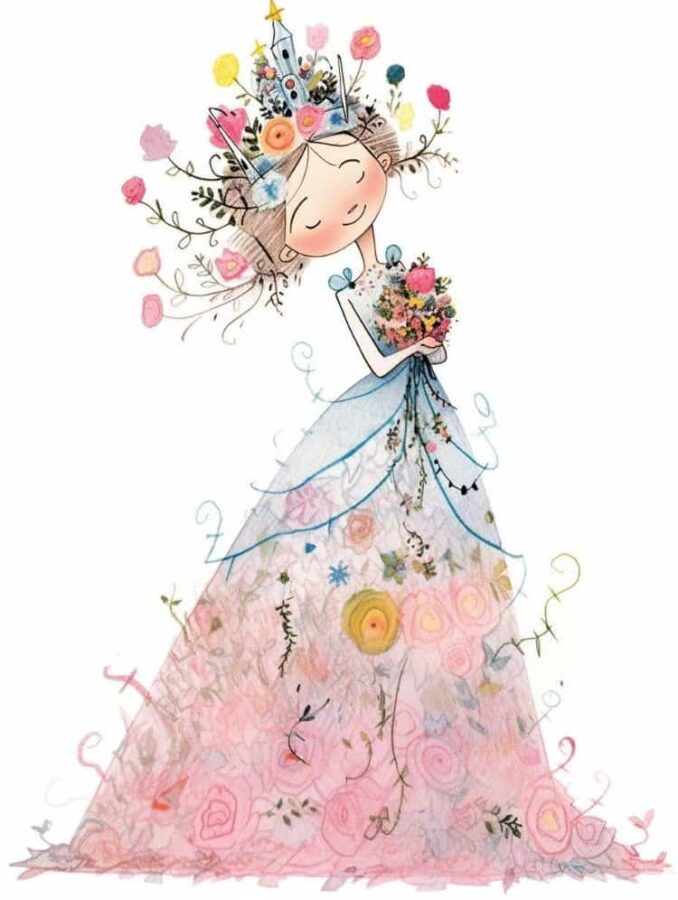 穿花朵礼服的小仙女微信头像 简约插画风卡通唯美女头_5