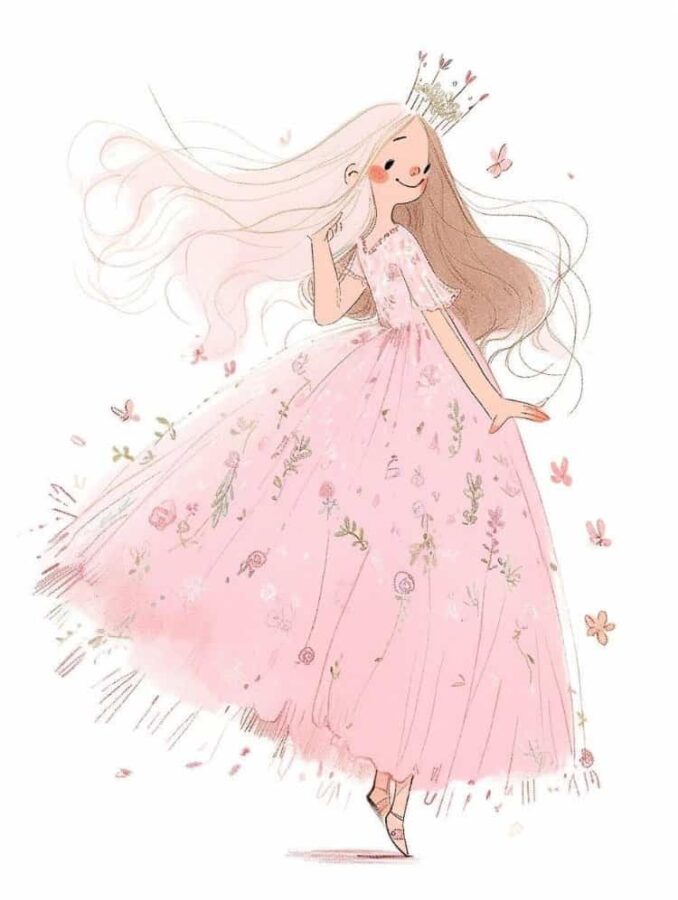 穿花朵礼服的小仙女微信头像 简约插画风卡通唯美女头_7