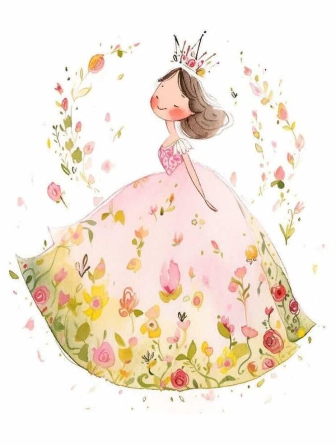 穿花朵礼服的小仙女微信头像 简约插画风卡通唯美女头_8