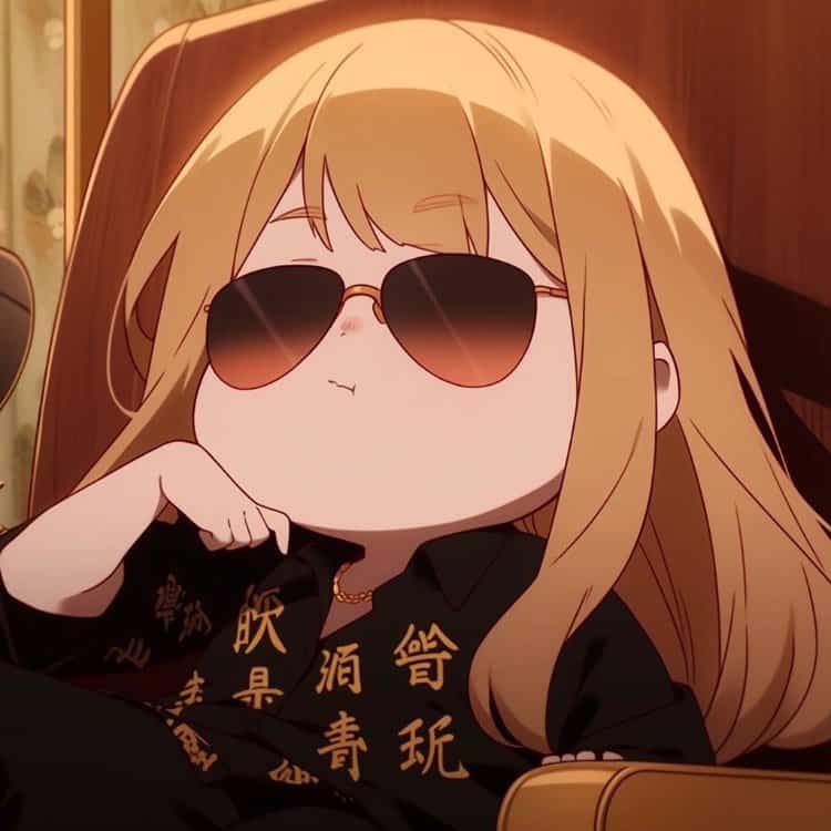 戴墨镜的黄色长发胖女孩微信头像 冷酷超拽动漫胖妞女头_6