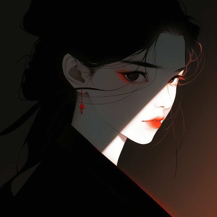 禁欲系高冷黑红色氛围感女生头像 AI动漫暗黑系女头_4