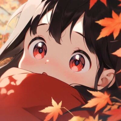 秋日氛围感红色枫叶大眼睛女生头像 AI动漫可爱呆萌女头