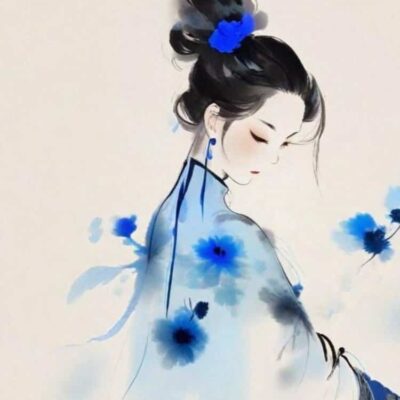 蓝灰色水墨画古风微信女头 看淡一切善待自己优雅温柔女生头像