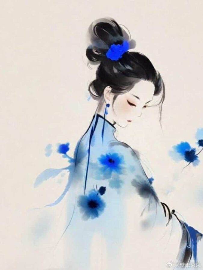 蓝灰色水墨画古风微信女头 看淡一切善待自己优雅温柔女生头像_1
