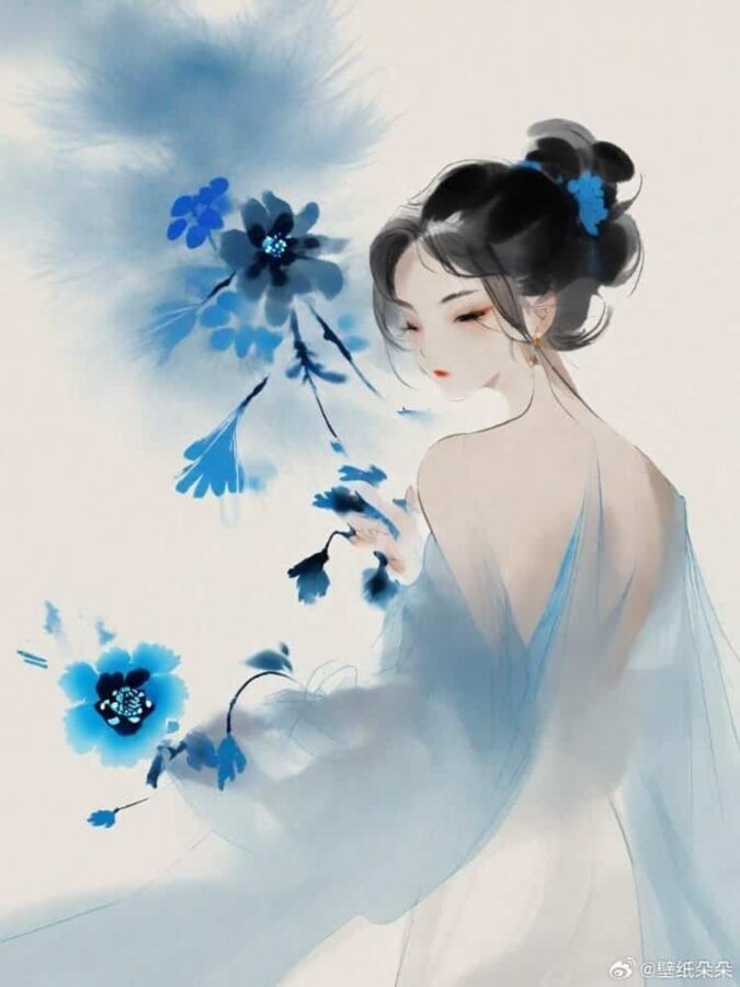 蓝灰色水墨画古风微信女头 看淡一切善待自己优雅温柔女生头像_2