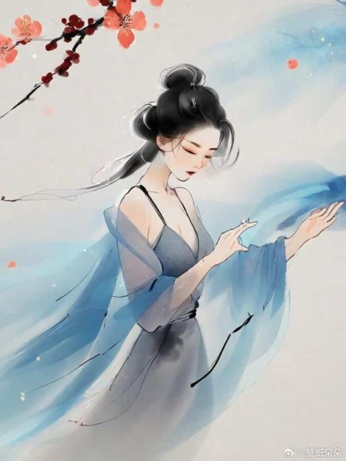 蓝灰色水墨画古风微信女头 看淡一切善待自己优雅温柔女生头像_3