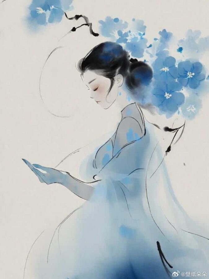 蓝灰色水墨画古风微信女头 看淡一切善待自己优雅温柔女生头像_4