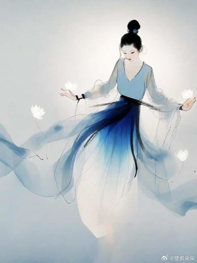 蓝灰色水墨画古风微信女头 看淡一切善待自己优雅温柔女生头像_5