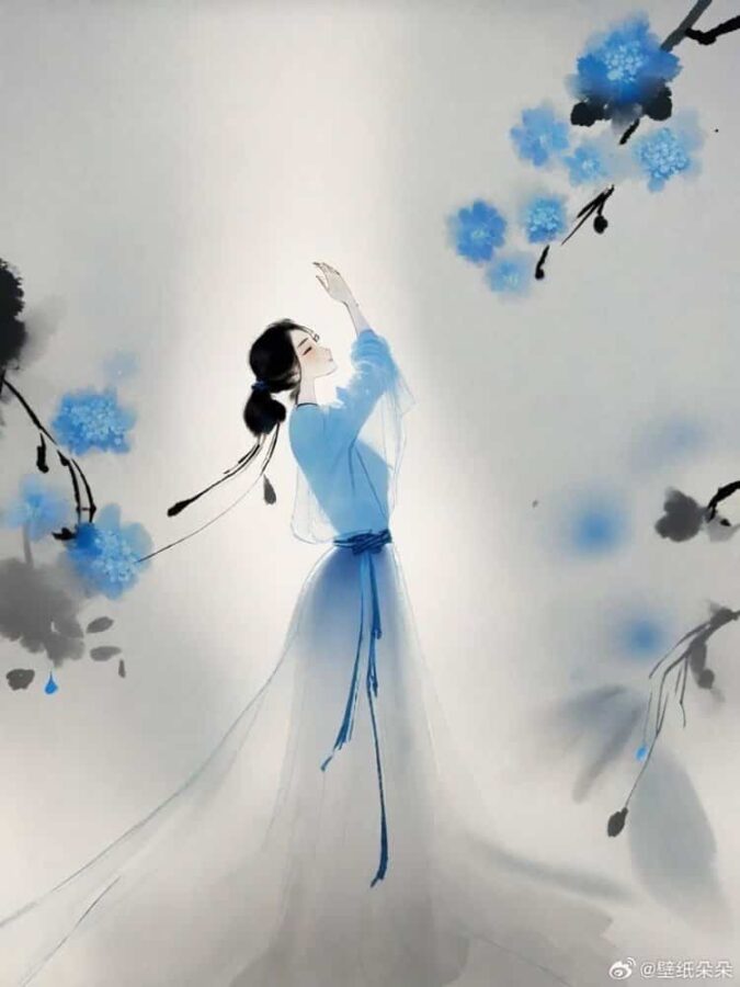 蓝灰色水墨画古风微信女头 看淡一切善待自己优雅温柔女生头像_6