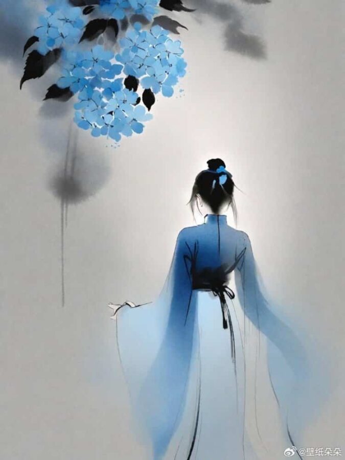 蓝灰色水墨画古风微信女头 看淡一切善待自己优雅温柔女生头像_9