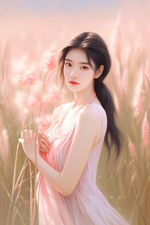 秋天粉色芦苇气质淑女微信头像 AI秋季温柔长发女生头像_2
