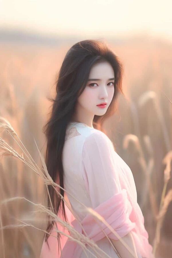 秋天粉色芦苇气质淑女微信头像 AI秋季温柔长发女生头像_3