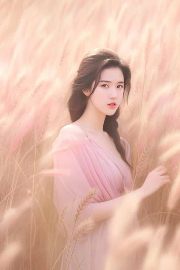 秋天粉色芦苇气质淑女微信头像 AI秋季温柔长发女生头像_5