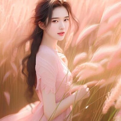 秋天粉色芦苇气质淑女微信头像 AI秋季温柔长发女生头像