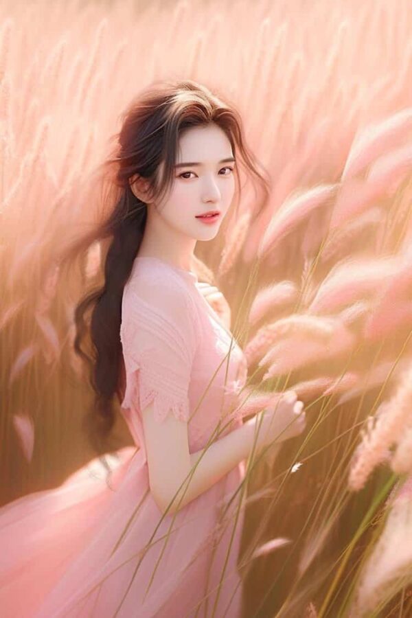 秋天粉色芦苇气质淑女微信头像 AI秋季温柔长发女生头像_6