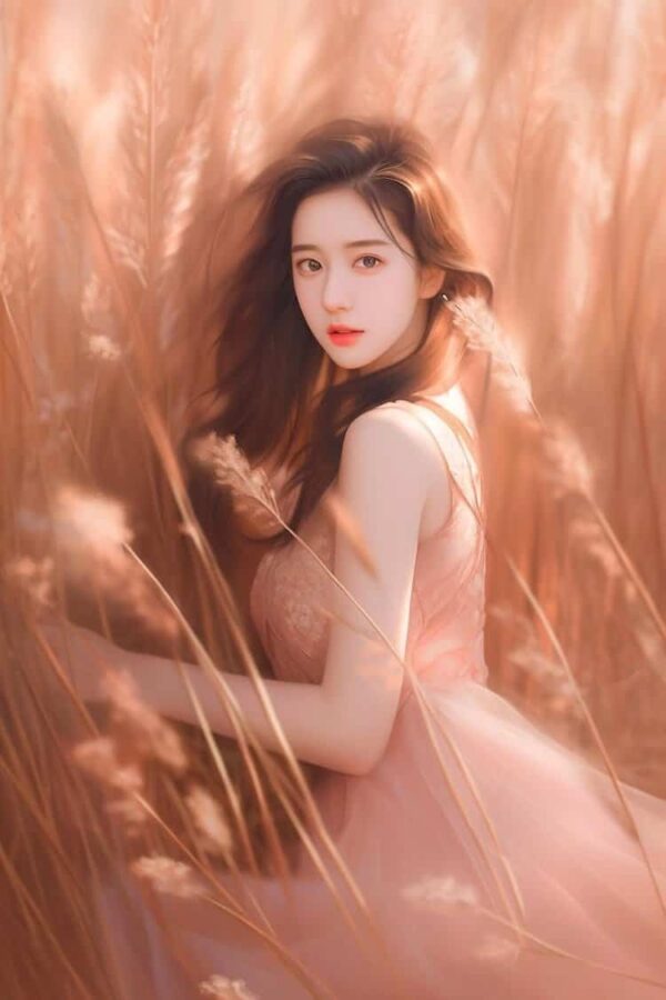 秋天粉色芦苇气质淑女微信头像 AI秋季温柔长发女生头像_7