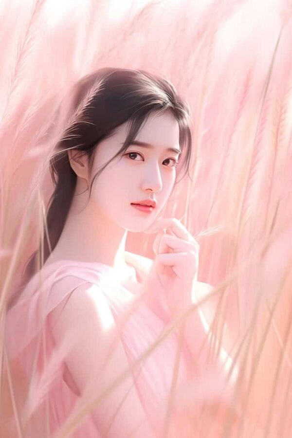 秋天粉色芦苇气质淑女微信头像 AI秋季温柔长发女生头像_8