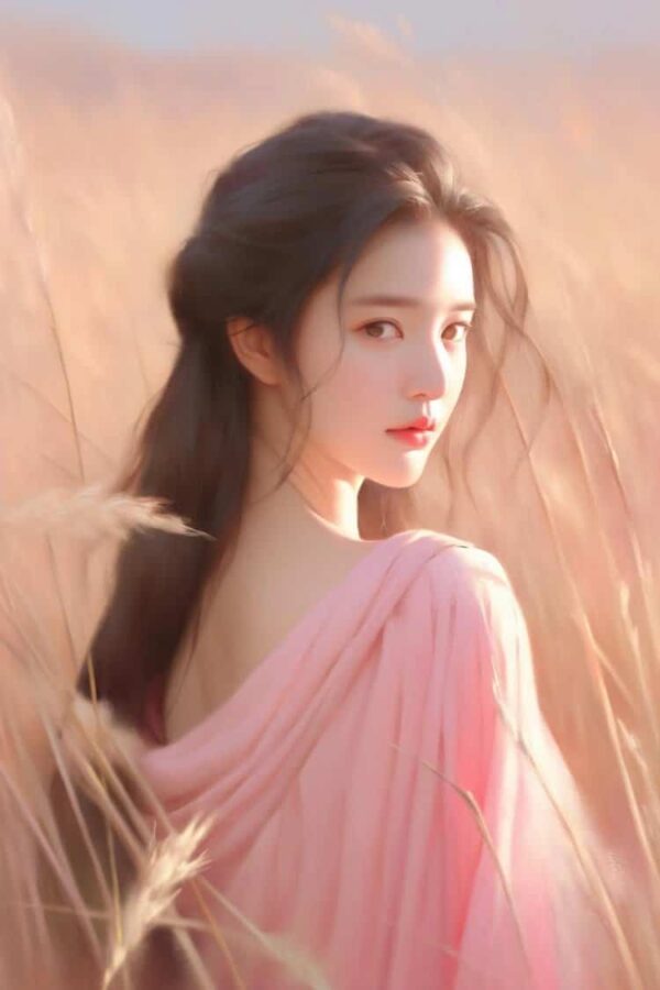 秋天粉色芦苇气质淑女微信头像 AI秋季温柔长发女生头像_12