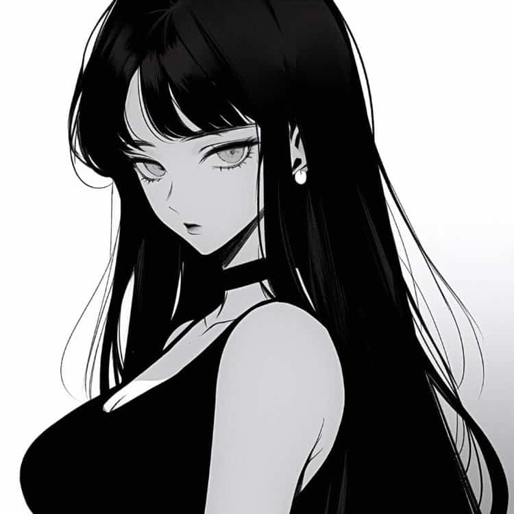 冷酷霸气的黑白系列动漫女头 简单手绘长发暗黑系女生头像_2