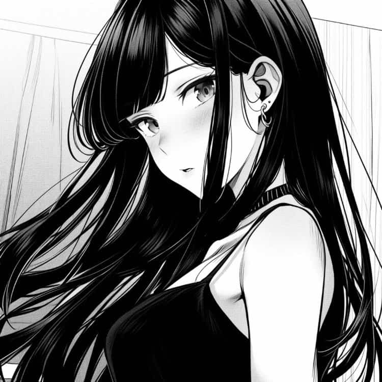 冷酷霸气的黑白系列动漫女头 简单手绘长发暗黑系女生头像_10