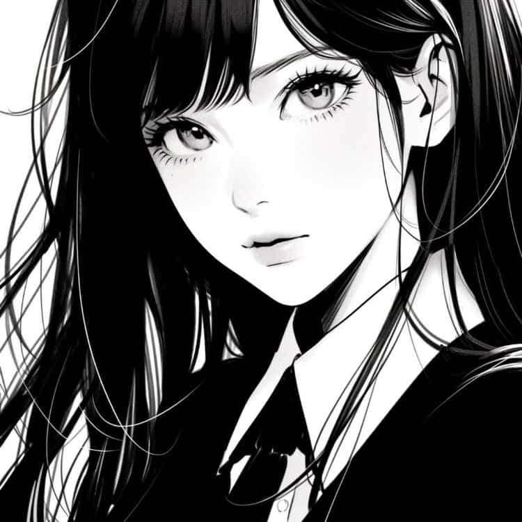 冷酷霸气的黑白系列动漫女头 简单手绘长发暗黑系女生头像_12