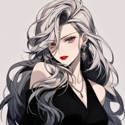 霸气黑暗御姐漫画头像 高冷拽姐灰白长发高马尾女生头像