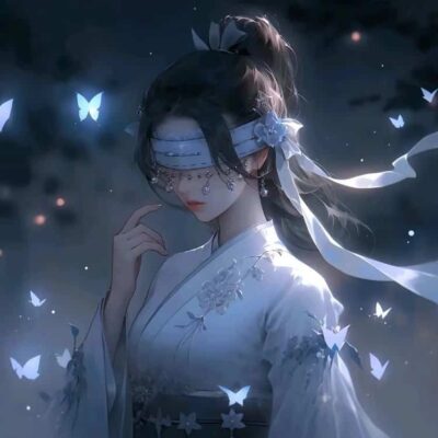 唯美古风丝带蒙眼情侣头像 古装男女蒙住眼睛AI动漫情头