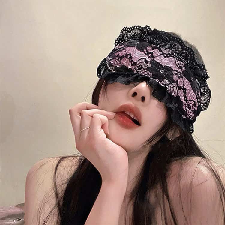 黑色蕾丝蒙眼女生头像 超欲招人真人女头_8
