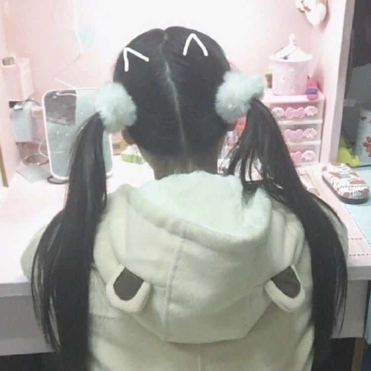 可爱双马尾女生背影头像 清纯可爱双辫子不露脸真人女头_2
