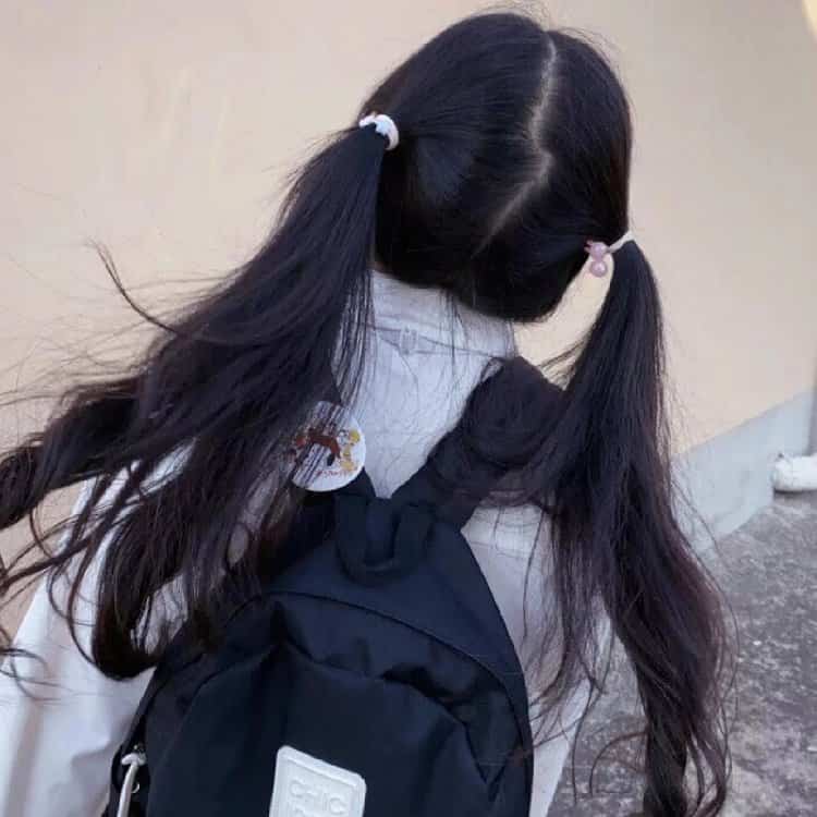 可爱双马尾女生背影头像 清纯可爱双辫子不露脸真人女头_6