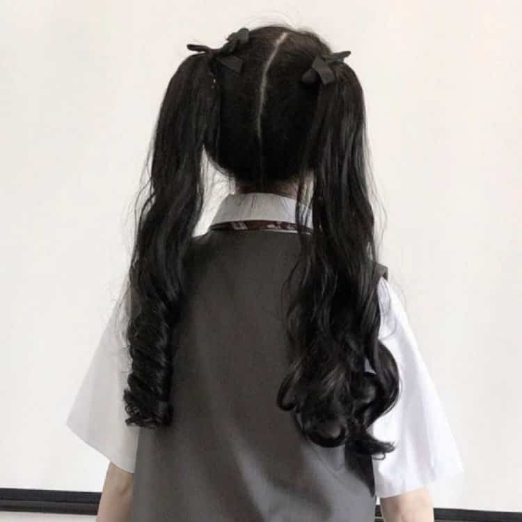 可爱双马尾女生背影头像 清纯可爱双辫子不露脸真人女头_7