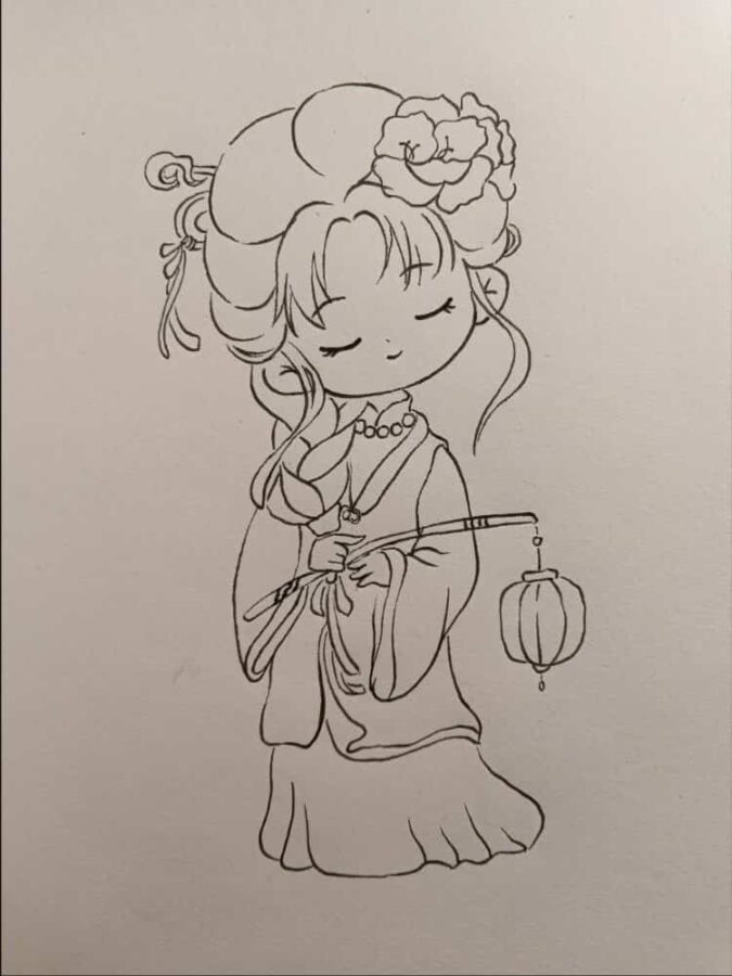 Q版古风小女孩简笔画画法及步骤 古装女孩简笔画_5