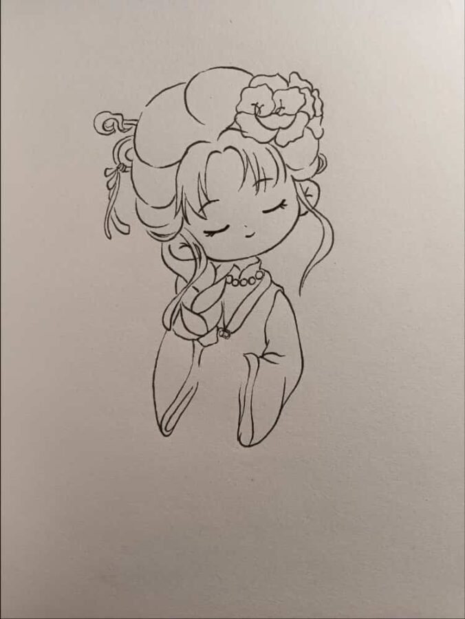 Q版古风小女孩简笔画画法及步骤 古装女孩简笔画_4