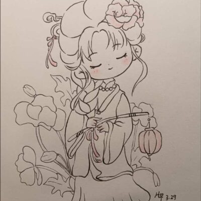 Q版古风小女孩简笔画画法及步骤 古装女孩简笔画