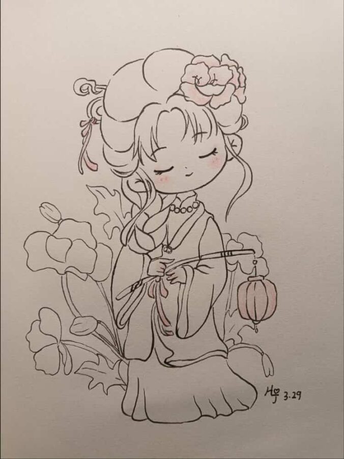 Q版古风小女孩简笔画画法及步骤 古装女孩简笔画_7